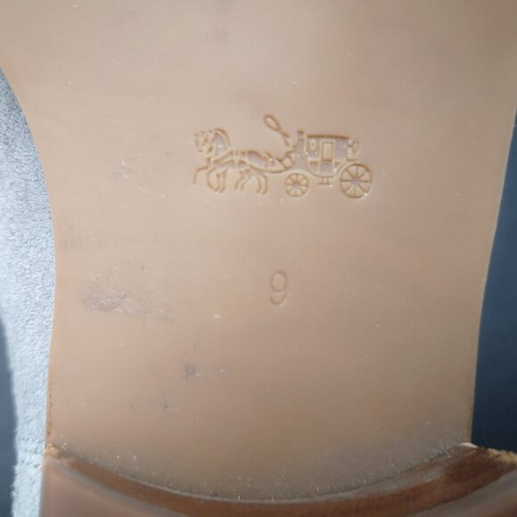 Coach Ladies Size 9 Grey Suede Slip On Brown Block Heel Carter Booties - Picture 4 of 12